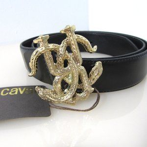 Roberto Cavalli NWT Snake Buckle Golden Leather Belt